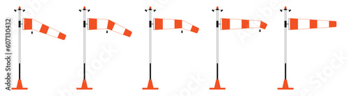 Windsock in different positions. Wind direction indicator. Diagram for determining strength of air flow