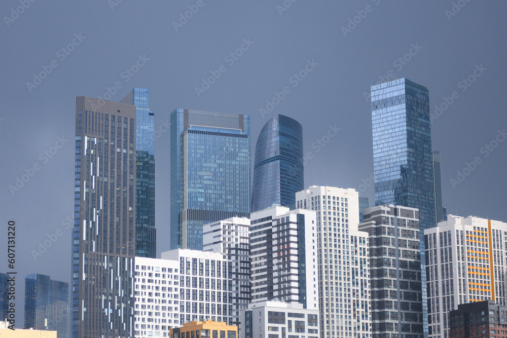 Beautiful urban landscape with a view of skyscrapers and new buildings, close-up