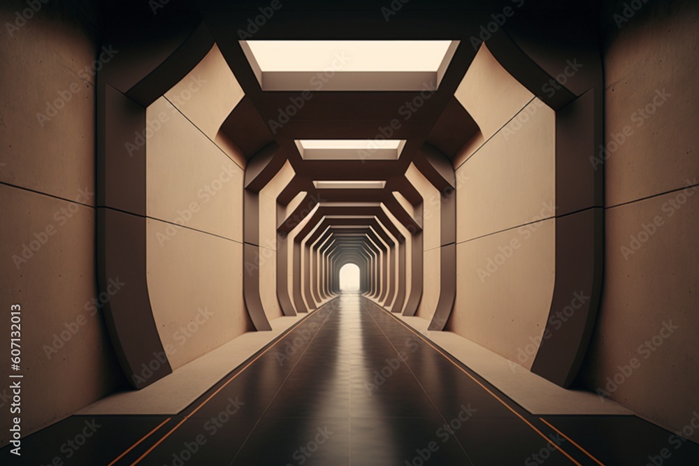 Fototapeta premium Futuristic underground corridor with colorful lights Generative AI