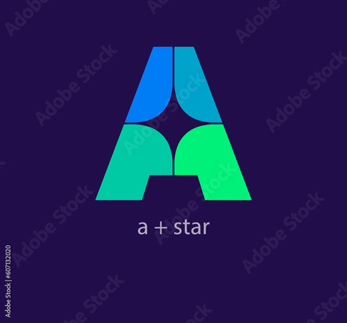 Unique letter a and star combination logo. Modern color transitions. Creative connecting star letter logo template work. vector.
