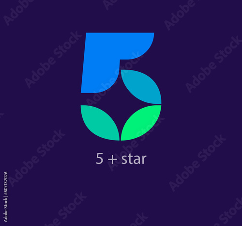 Unique 5 and star combination logo. Modern color transitions. Creative connecting star figure logo template work. vector.
