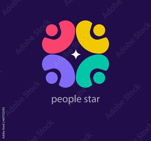 Unique star team human round logo. Modern color transitions. Around star around human logo template. vector.