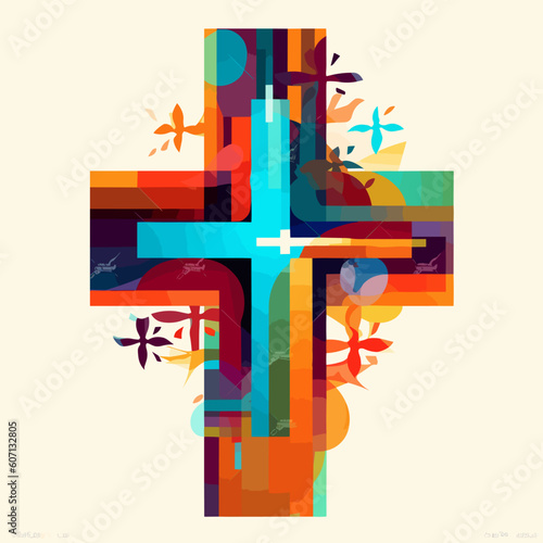 Fotografiet Colorful christian cross isolated vector illustration