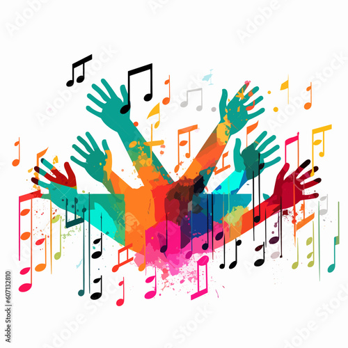 Colorful christian cross music notes hands vector illustration