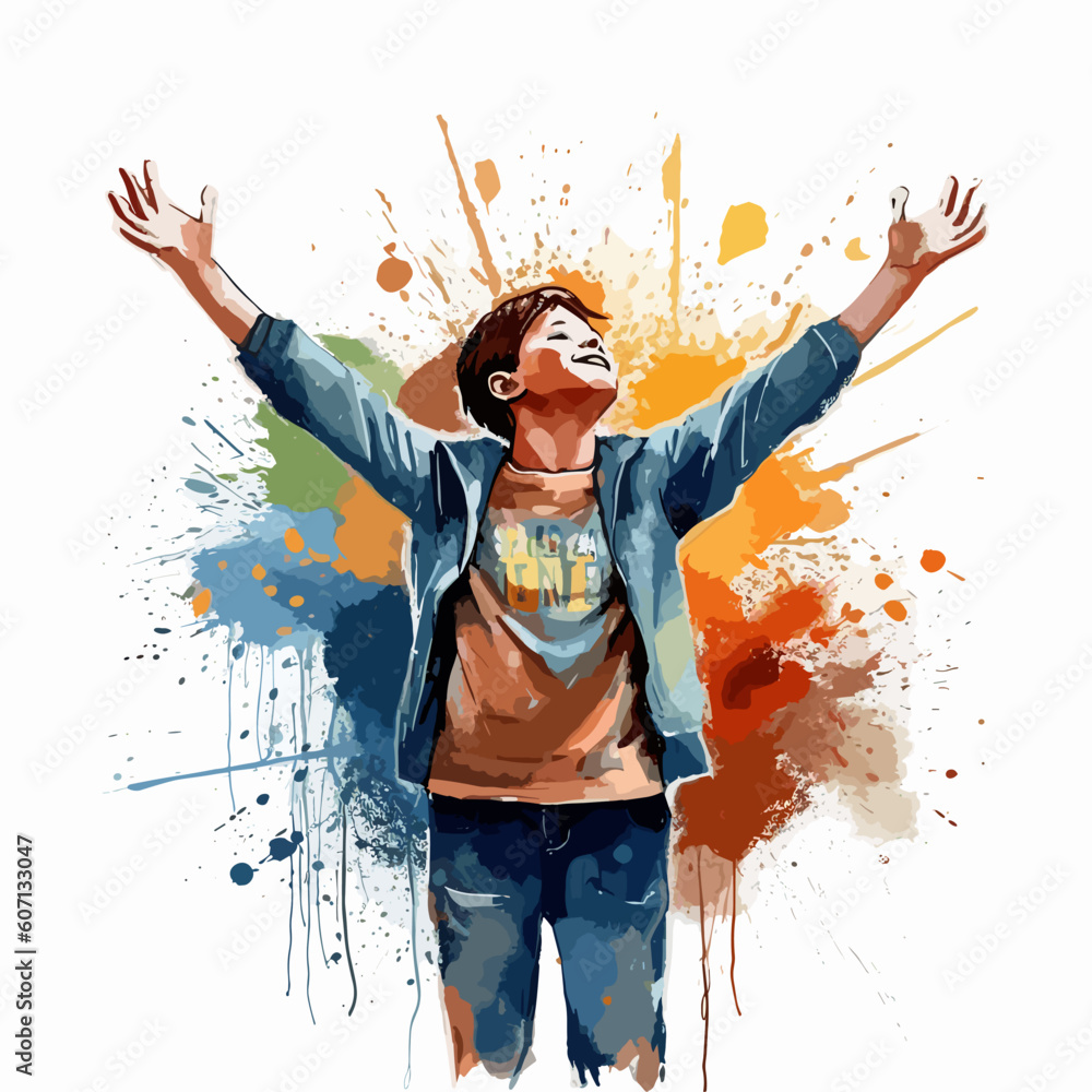 Vetor de boy worship arms open flat vector illustration do Stock ...
