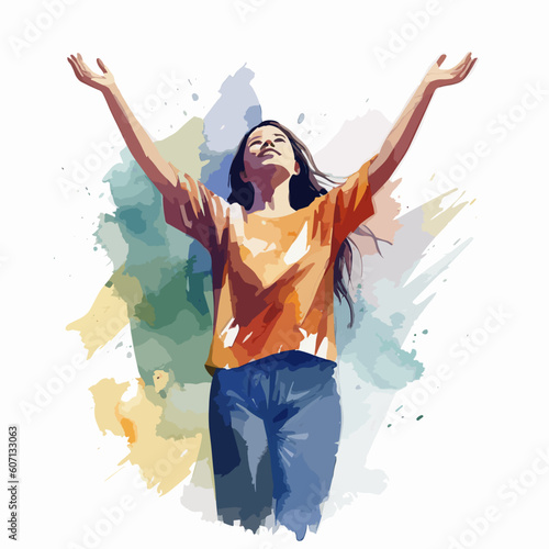 girl worship arms open flat vector illustration