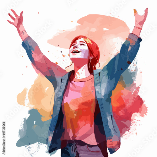 girl worship arms open flat vector illustration