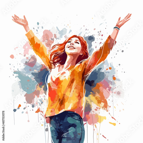 girl worship arms open flat vector illustration