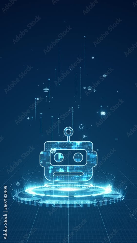 Motion graphic of Blue digital robot head logo and circle futuristic ...