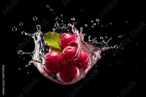 photo fresh halved Grape with water splash on black background. Generative AI