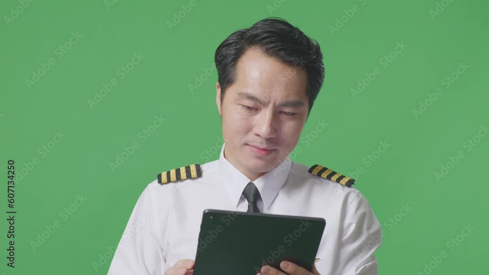 Close Up Of Asian Man Pilot Using A Tablet While Standing In The Green Screen Background Studio
Close Up Of Asian Man Pilot Using A Tablet While Standing In The Green Screen Background Studio