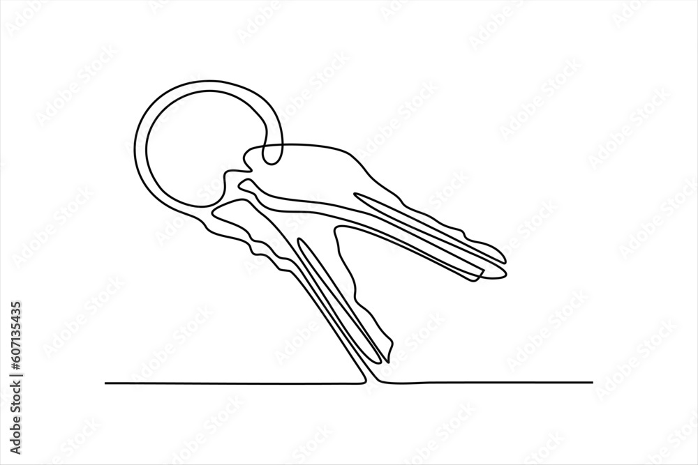 continuous line drawing of House key, Real estate concept, isolated on white background. vector continuous line drawing of House key, Real estate concept, isolated on white background. vector
