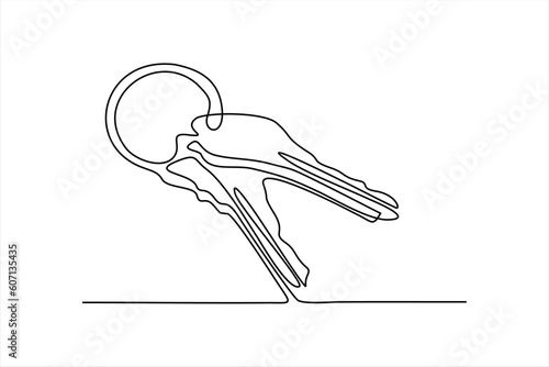 continuous line drawing of House key, Real estate concept, isolated on white background. vector