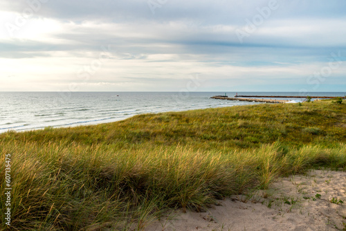 Beautiful sea dunes covered with grasses. Polish sea. Baltic Sea  Darlowo  Poland