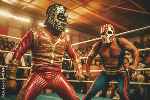 Two Lucha libre wrestlers in the ring. photo