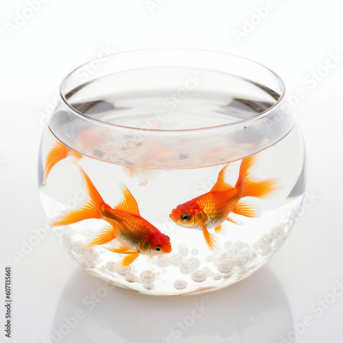 Watch as this playful goldfish swims gracefully in its clear glass bowl, a mesmerizing sight for any observer. AI Generative.