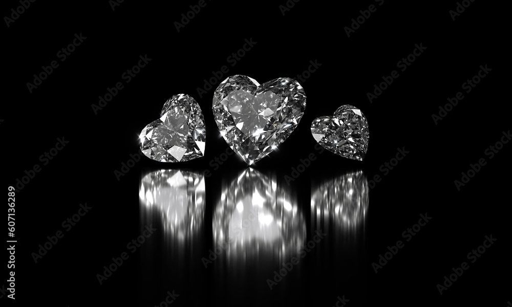 Heart shape diamonds group placed on glossy background 3d Rendering Heart shape diamonds group placed on glossy background 3d Rendering