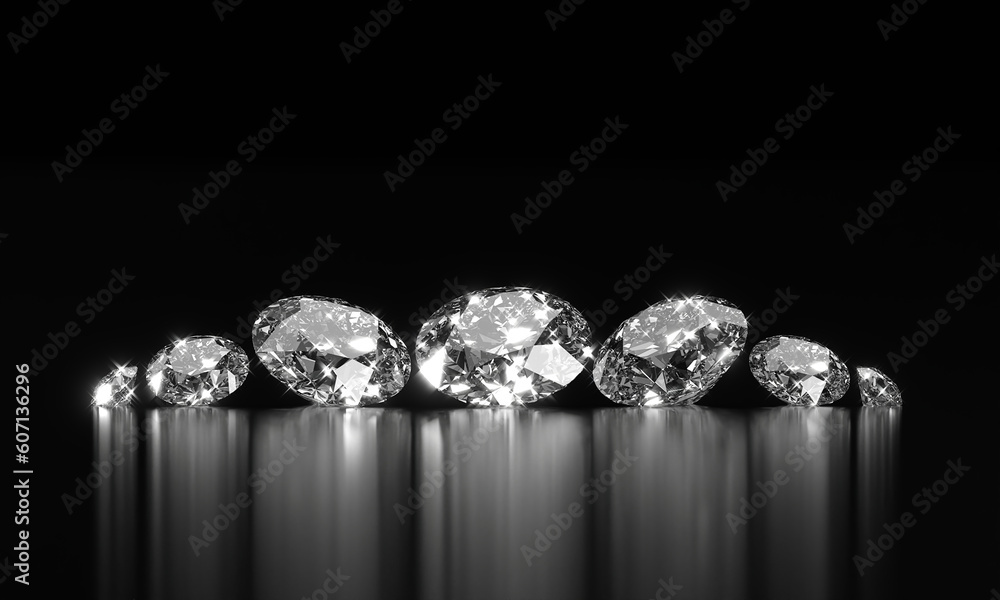 Diamonds group placed on glossy background 3d Rendering Diamonds group placed on glossy background 3d Rendering