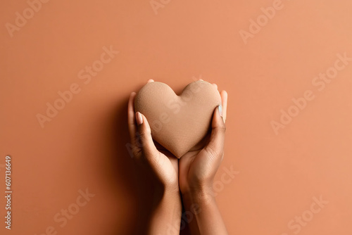 two hands holding a heart over a layflat