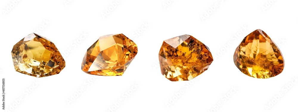 A set of semi-precious stones, citrine minerals. Generative AI technology. A set of semi-precious stones, citrine minerals. Generative AI technology.