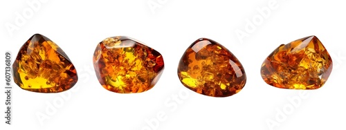 A set of semi-precious stones, minerals amber. Generative AI technology.