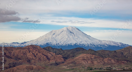 Breathtaking view of Agri Dagi - Mount Ararat, Mount Ararat, the highest mountain in the easternmost part of Turkey, considered in 