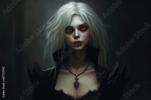 Portrait of gothic vampire queen with dark makeup, beautiful woman. Generative AI