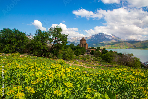 Akdamar Island in Van Lake. The Armenian Cathedral Church of the Holy Cross - Akdamar - Ahtamara -  Turkey photo