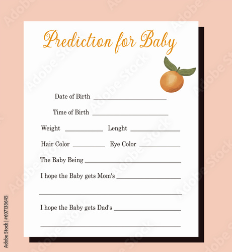  Little Cutie Citrus Baby shower prediction game
