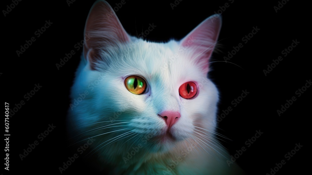 white cat with two eyes color. Generative AI