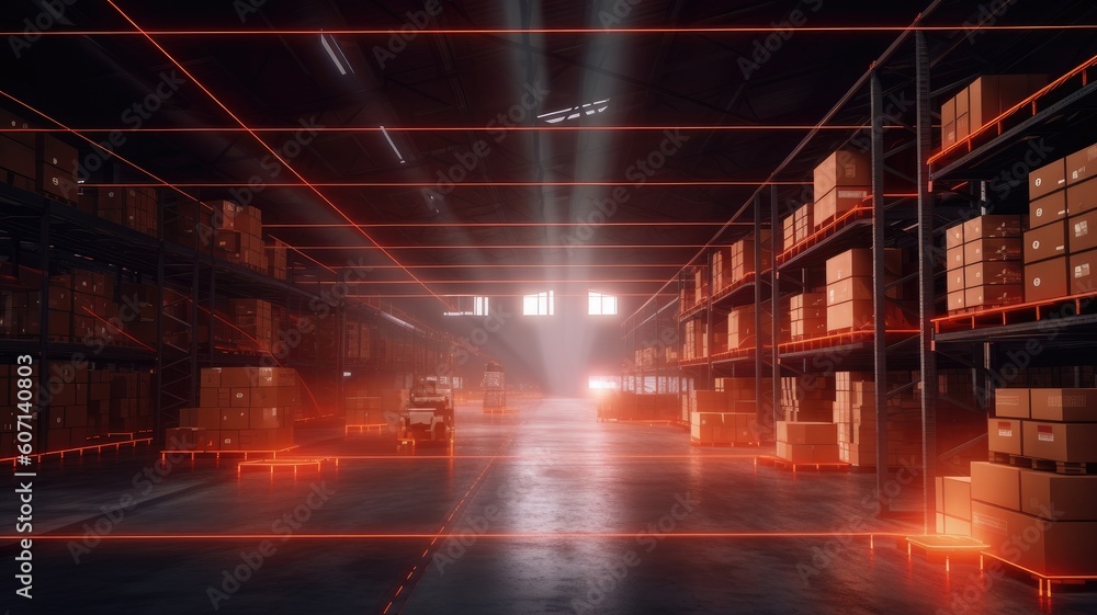 Smart warehouse. advanced and technologically equipped facility that incorporates various intelligent systems and automation technologies to optimize and streamline warehouse operations. Generative AI Smart warehouse. advanced and technologically equipped facility that incorporates various intelligent systems and automation technologies to optimize and streamline warehouse operations. Generative AI