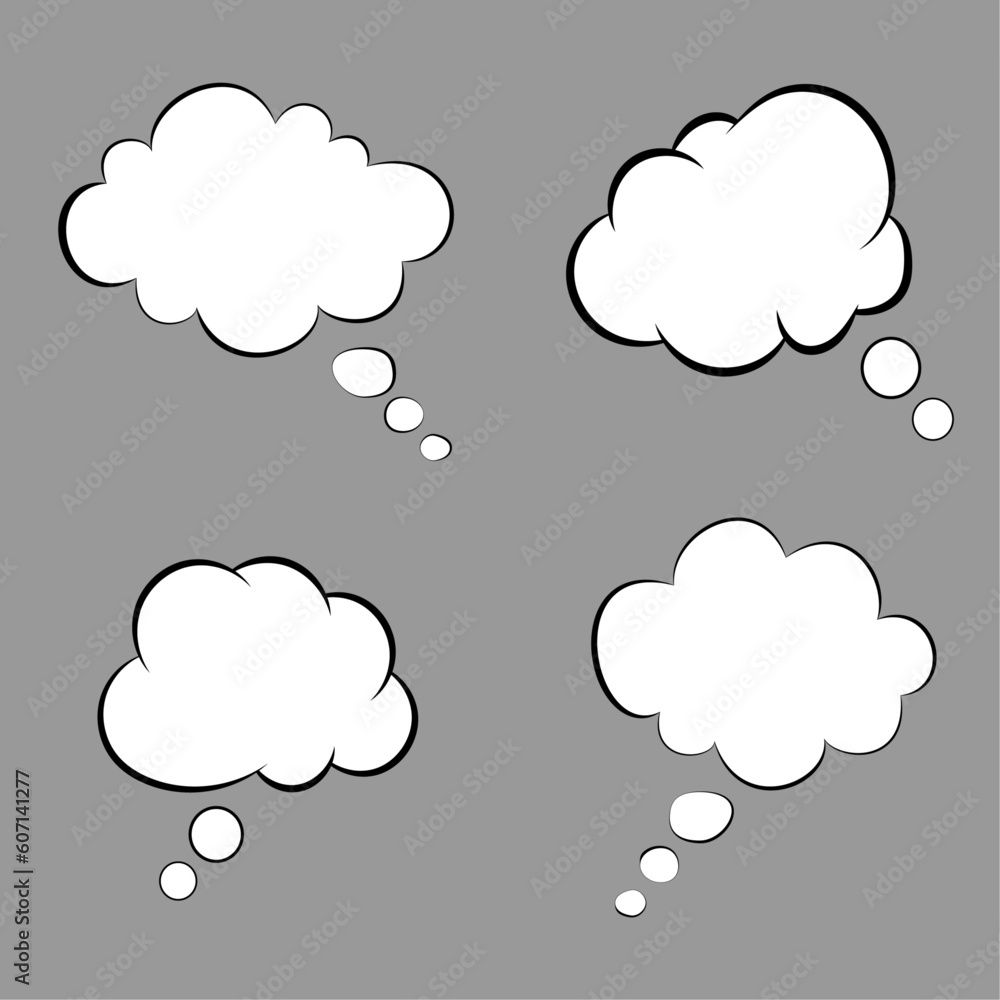 Set of silhouette think bubble isolated on background. Trendy think bubble in flat style. Dream cloud vector. Set of silhouette think bubble isolated on background. Trendy think bubble in flat style. Dream cloud vector.