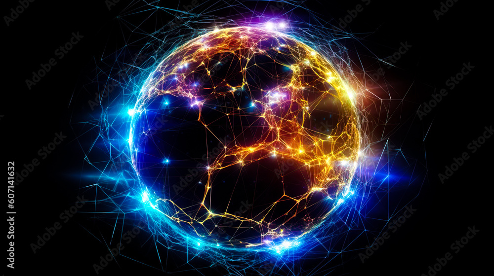Obraz premium Global international connection information exchange blockchain cryptocurrency. Planet space low poly future technology finance banking design. Ai generated