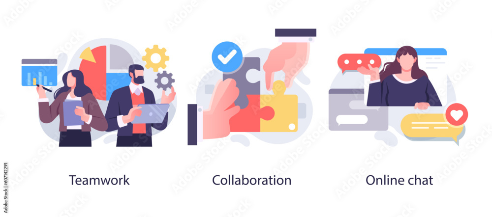 Digital Business Concept illustrations. Collection of scenes with men and women taking part in business activities. Vector illustration Digital Business Concept illustrations. Collection of scenes with men and women taking part in business activities. Vector illustration