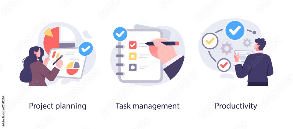 Digital Business Concept illustrations. Collection of scenes with men and women taking part in business activities. Vector illustration Digital Business Concept illustrations. Collection of scenes with men and women taking part in business activities. Vector illustration