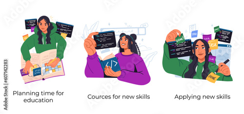 Building career, professional growth and self development business concept illustrations. Vector