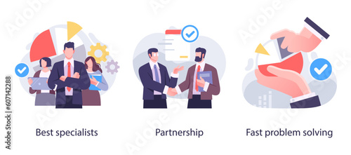 Digital Business Concept illustrations. Collection of scenes with men and women taking part in business activities. Vector illustration