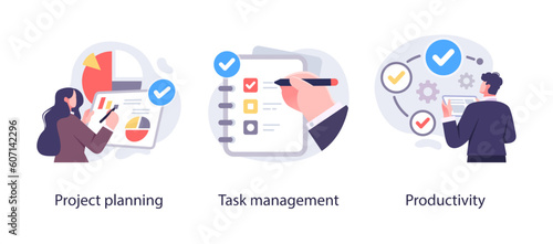 Digital Business Concept illustrations. Collection of scenes with men and women taking part in business activities. Vector illustration