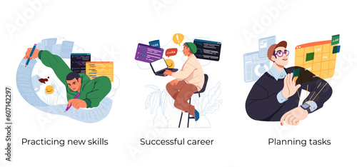 Building career, professional growth and self development business concept illustrations. Vector