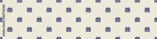 Masculine block print house vector ribbon. Seamless sketchy city street organic style for rustic washi tape. photo