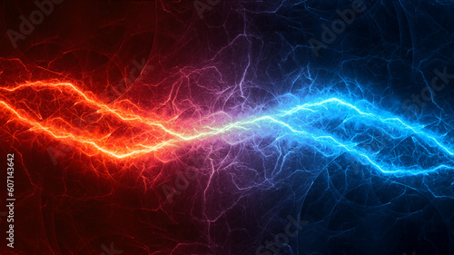 Fire and Ice fractal lightning background, electrical abstract