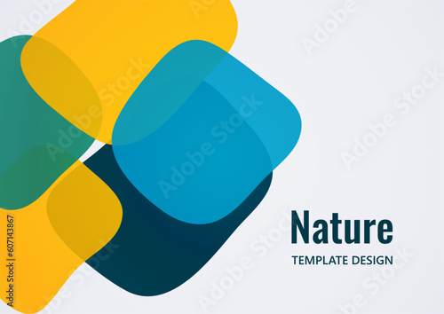 Geometric composition with a transparent overlay of colored rounded, square shapes. Vector.