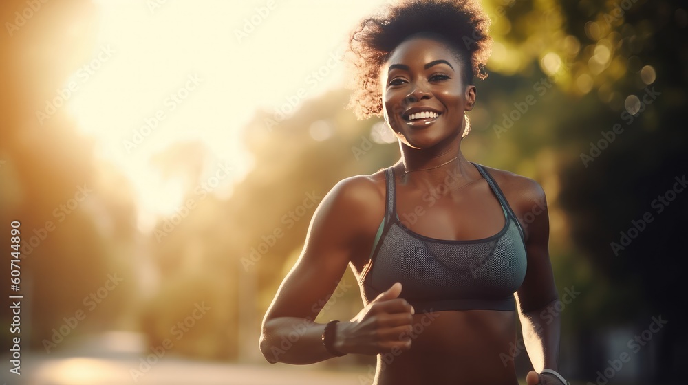 Girl With Dark Hair In Sportswear Jogging. Stock Photo, Picture