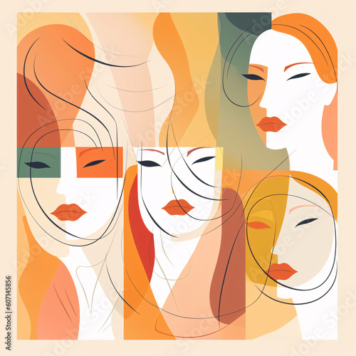 Unique illustrations of women's faces in a minimalist abstract style
