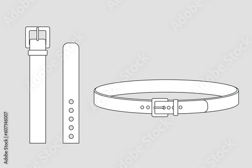 Apparel models template of belt. Simple technical drawings Isolated on white of clothes models. Fashion outline sketch for design. Set of objects.