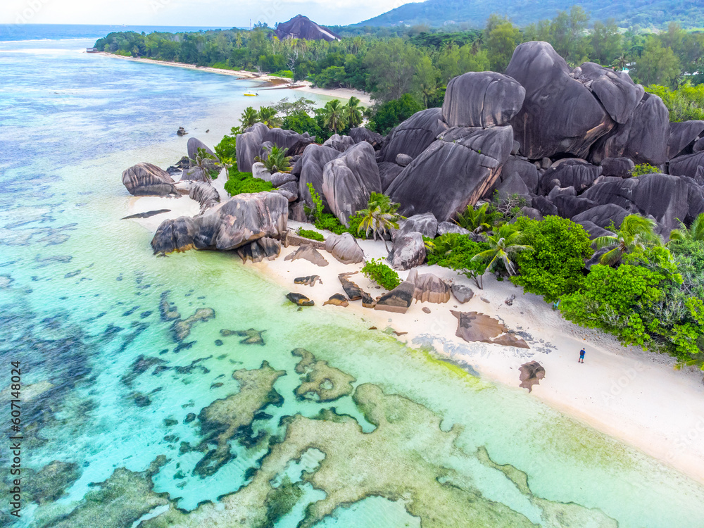 Aerial view of Anse Source d'Argent beach Aerial view of Anse Source d'Argent beach
