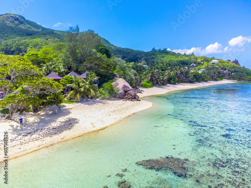 Aerial view of Anse Forbans shore in Mahe island