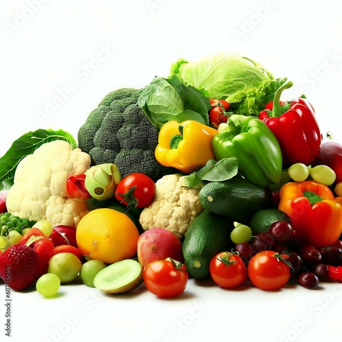 A pile of fruits and vegetables including broccoli  cauliflower  broccoli  and cauliflower ai generated
