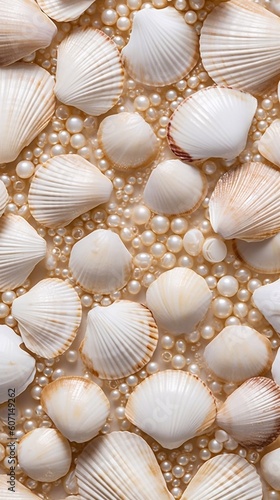 Seashells and pearl background with AI generation