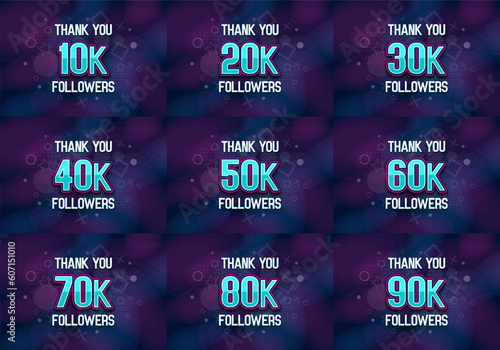 10k-90k followers. Poster for social network and followers. Vector template for your design.